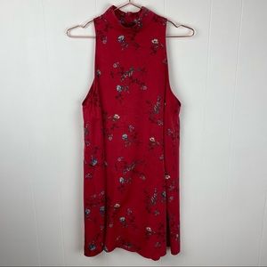 William B Sleeveless Red Floral Print A-Line Dress